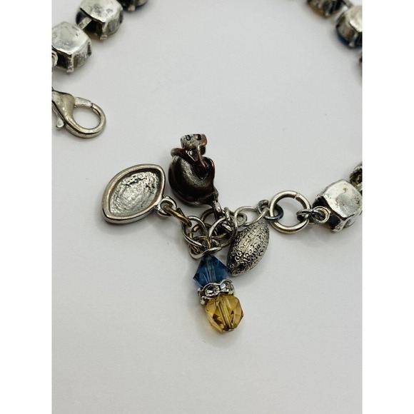 Crystal Tennis Bracelet with Football Charms Clear Blue Gold FLAW - Picture 6 of 6